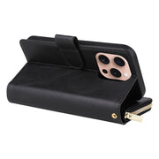 For iPhone 16 Pro 9 Card Slots Zipper Wallet Bag Leather Phone Case(Black)