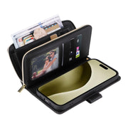 For iPhone 16 Pro 9 Card Slots Zipper Wallet Bag Leather Phone Case(Black)