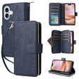 For iPhone 16 Plus 9 Card Slots Zipper Wallet Bag Leather Phone Case(Blue) - iPhone 16 Plus Cases by PMC TechLife | Online Shopping South Africa | PMC TechLife | Buy Now Pay Later Mobicred