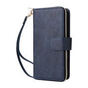 For iPhone 16 Plus 9 Card Slots Zipper Wallet Bag Leather Phone Case(Blue)