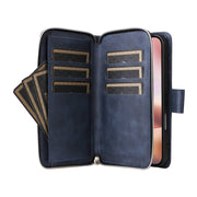 For iPhone 16 Plus 9 Card Slots Zipper Wallet Bag Leather Phone Case(Blue)