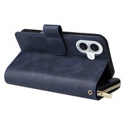 For iPhone 16 Plus 9 Card Slots Zipper Wallet Bag Leather Phone Case(Blue)