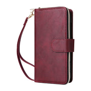 For iPhone 16 Plus 9 Card Slots Zipper Wallet Bag Leather Phone Case(Wine Red)