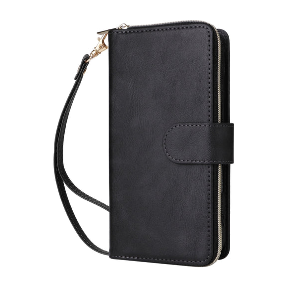 For iPhone 16 Plus 9 Card Slots Zipper Wallet Bag Leather Phone Case(Black)