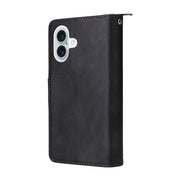 For iPhone 16 Plus 9 Card Slots Zipper Wallet Bag Leather Phone Case(Black)