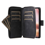 For iPhone 16 Plus 9 Card Slots Zipper Wallet Bag Leather Phone Case(Black)