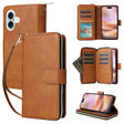 For iPhone 16 Plus 9 Card Slots Zipper Wallet Bag Leather Phone Case(Brown) - iPhone 16 Plus Cases by PMC TechLife | Online Shopping South Africa | PMC TechLife | Buy Now Pay Later Mobicred