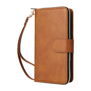 For iPhone 16 Plus 9 Card Slots Zipper Wallet Bag Leather Phone Case(Brown)
