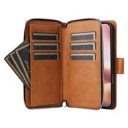 For iPhone 16 Plus 9 Card Slots Zipper Wallet Bag Leather Phone Case(Brown)