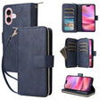For iPhone 16 9 Card Slots Zipper Wallet Bag Leather Phone Case(Blue) - iPhone 16 Cases by PMC TechLife | Online Shopping South Africa | PMC TechLife | Buy Now Pay Later Mobicred