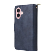 For iPhone 16 9 Card Slots Zipper Wallet Bag Leather Phone Case(Blue)
