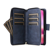 For iPhone 16 9 Card Slots Zipper Wallet Bag Leather Phone Case(Blue)