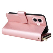 For iPhone 16 9 Card Slots Zipper Wallet Bag Leather Phone Case(Rose Gold)