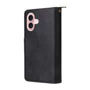 For iPhone 16 9 Card Slots Zipper Wallet Bag Leather Phone Case(Black)