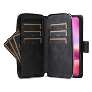 For iPhone 16 9 Card Slots Zipper Wallet Bag Leather Phone Case(Black)