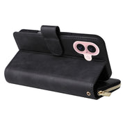 For iPhone 16 9 Card Slots Zipper Wallet Bag Leather Phone Case(Black)