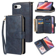 For iPhone 16e 9 Card Slots Zipper Wallet Bag Leather Phone Case(Blue) - iPhone 16e Cases by PMC TechLife | Online Shopping South Africa | PMC TechLife | Buy Now Pay Later Mobicred