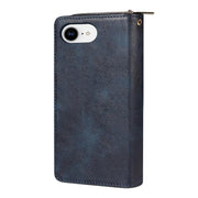 For iPhone 16e 9 Card Slots Zipper Wallet Bag Leather Phone Case(Blue)