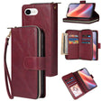 For iPhone 16e 9 Card Slots Zipper Wallet Bag Leather Phone Case(Wine Red) - iPhone 16e Cases by PMC TechLife | Online Shopping South Africa | PMC TechLife | Buy Now Pay Later Mobicred
