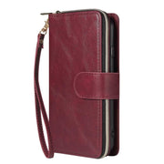 For iPhone 16e 9 Card Slots Zipper Wallet Bag Leather Phone Case(Wine Red)