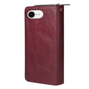 For iPhone 16e 9 Card Slots Zipper Wallet Bag Leather Phone Case(Wine Red)