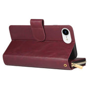For iPhone 16e 9 Card Slots Zipper Wallet Bag Leather Phone Case(Wine Red)