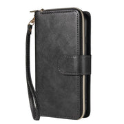 For iPhone 16e 9 Card Slots Zipper Wallet Bag Leather Phone Case(Black)