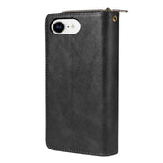 For iPhone 16e 9 Card Slots Zipper Wallet Bag Leather Phone Case(Black)