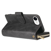 For iPhone 16e 9 Card Slots Zipper Wallet Bag Leather Phone Case(Black)