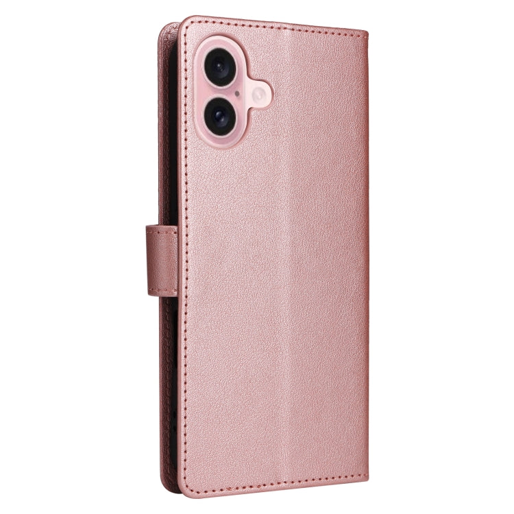 For iPhone 16 3-Card Slots Multifunctional Leather Phone Case(Rose Gold)