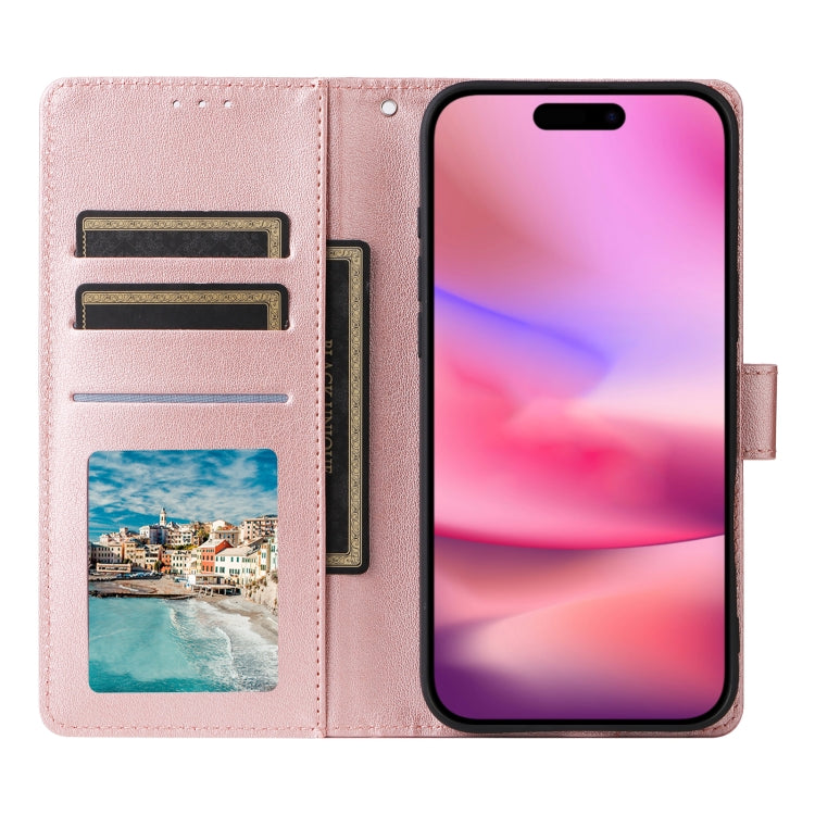 For iPhone 16 3-Card Slots Multifunctional Leather Phone Case(Rose Gold)