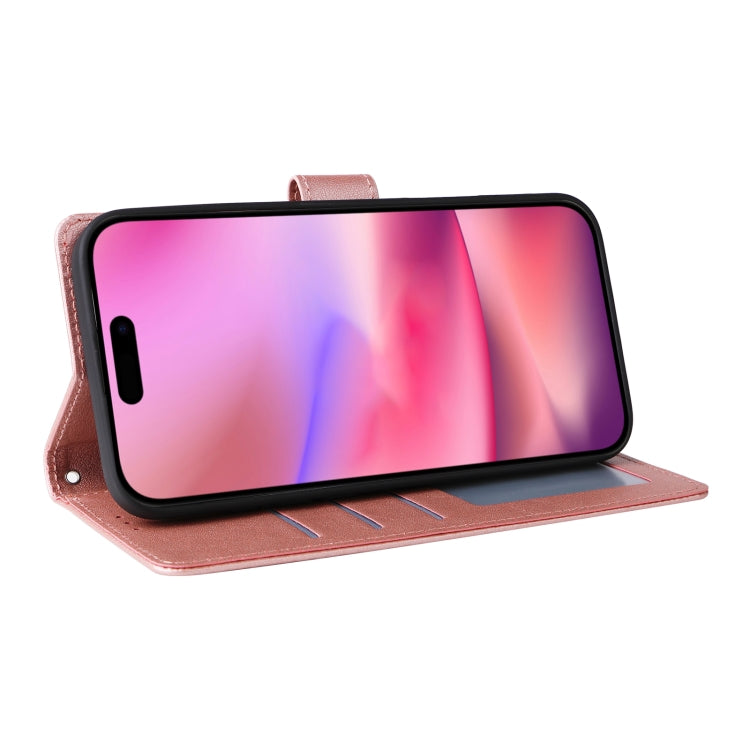 For iPhone 16 3-Card Slots Multifunctional Leather Phone Case(Rose Gold)