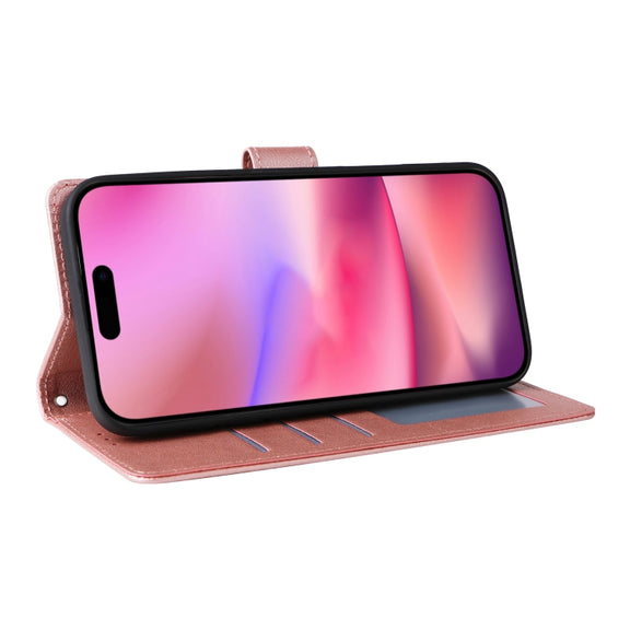 For iPhone 16 3-Card Slots Multifunctional Leather Phone Case(Rose Gold)