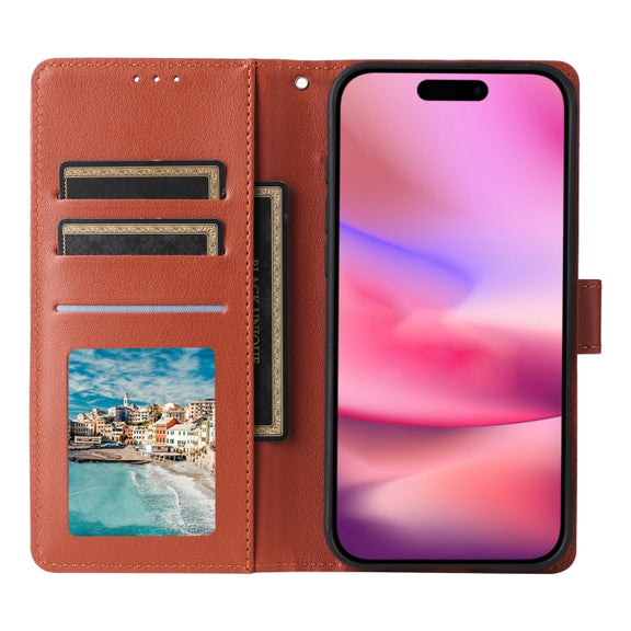 For iPhone 16 Plus Multifunctional Horizontal Flip Leather Phone Case with Three Card Slots(Brown)