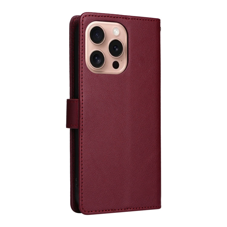 For iPhone 16 Pro Multifunctional Horizontal Flip Leather Phone Case with Three Card Slots(Wine Red)