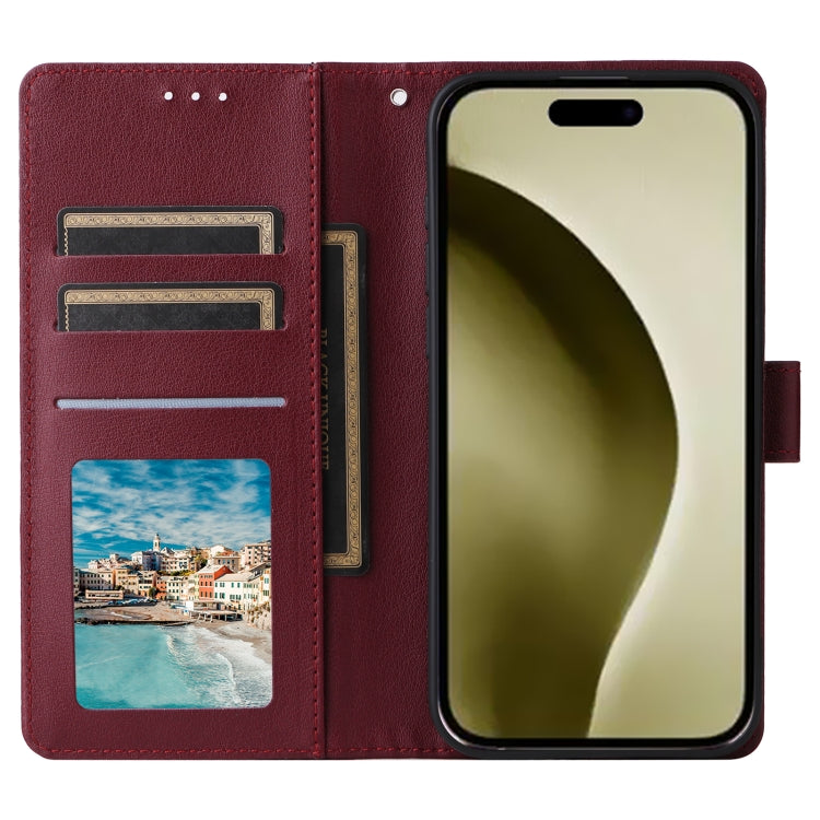 For iPhone 16 Pro Multifunctional Horizontal Flip Leather Phone Case with Three Card Slots(Wine Red)