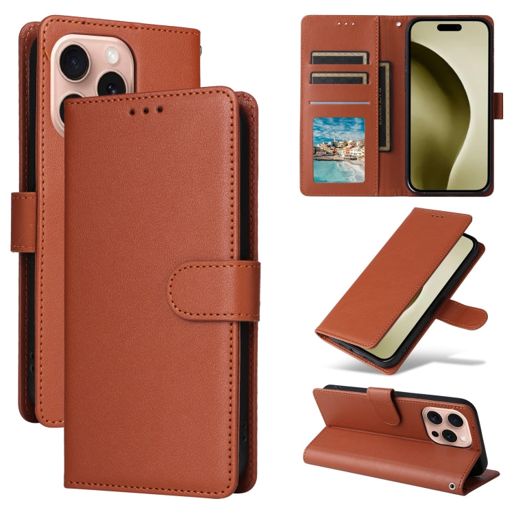 For iPhone 16 Pro Max Multifunctional Horizontal Flip Leather Phone Case with Three Card Slots(Brown)