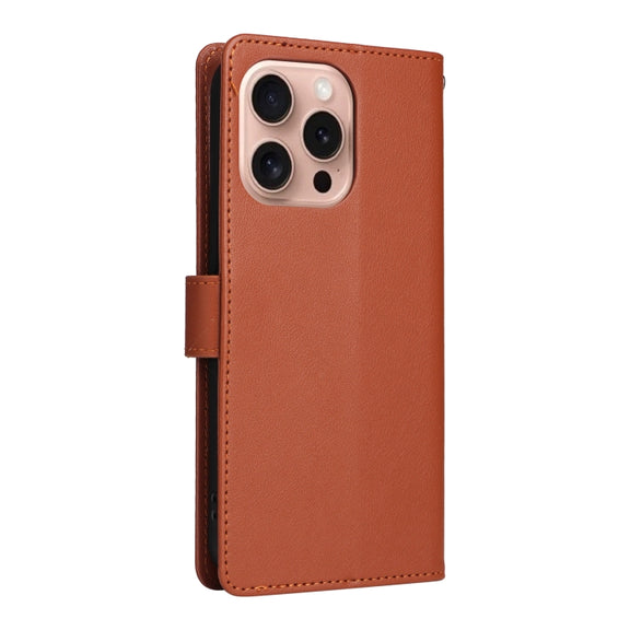 For iPhone 16 Pro Max Multifunctional Horizontal Flip Leather Phone Case with Three Card Slots(Brown)