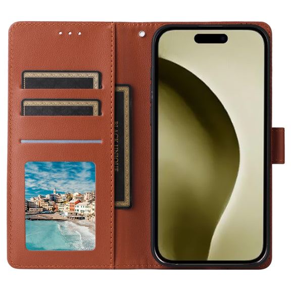 For iPhone 16 Pro Max Multifunctional Horizontal Flip Leather Phone Case with Three Card Slots(Brown)