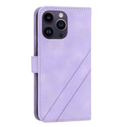 For iPhone 16 Pro Max Embossed Line Leather Phone Case with Lanyard(Purple)