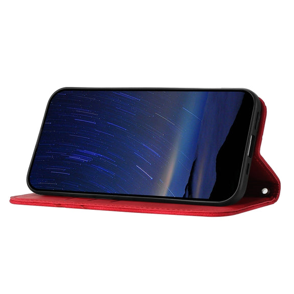 For iPhone 16e Embossed Line Leather Phone Case with Lanyard(Red)