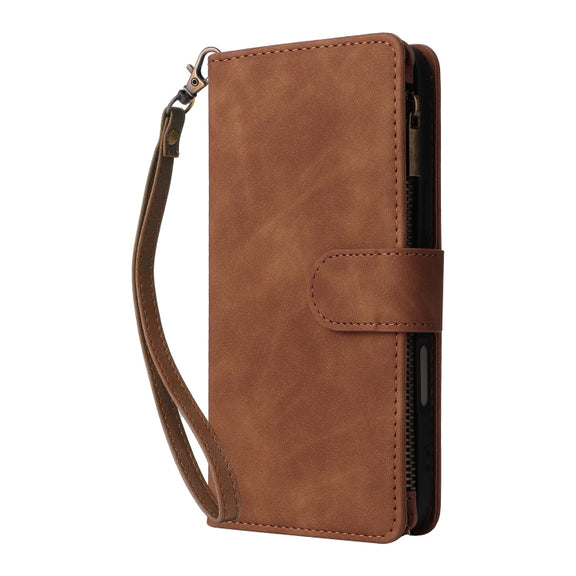 For iPhone 16 Crossbody Multi-card Slot Wallet Zipper Leather Phone Case(Brown)
