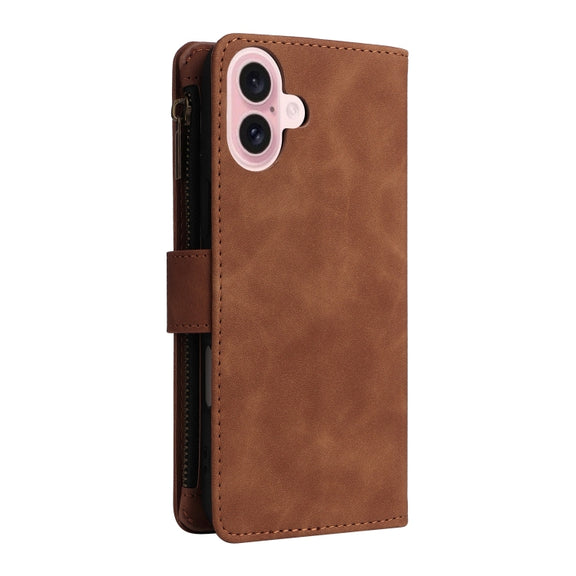 For iPhone 16 Crossbody Multi-card Slot Wallet Zipper Leather Phone Case(Brown)