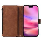 For iPhone 16 Crossbody Multi-card Slot Wallet Zipper Leather Phone Case(Brown)