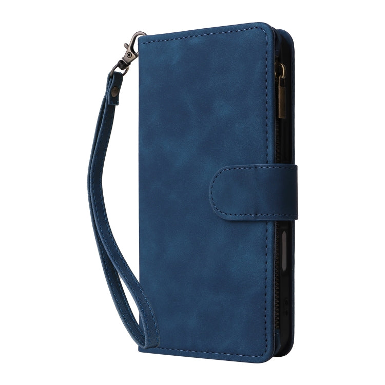 For iPhone 16 Plus Crossbody Multi-card Slot Wallet Zipper Leather Phone Case(Dark Blue)