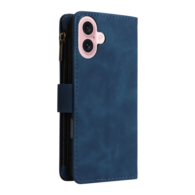 For iPhone 16 Plus Crossbody Multi-card Slot Wallet Zipper Leather Phone Case(Dark Blue)