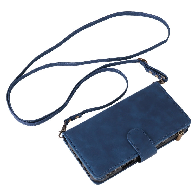 For iPhone 16 Plus Crossbody Multi-card Slot Wallet Zipper Leather Phone Case(Dark Blue)