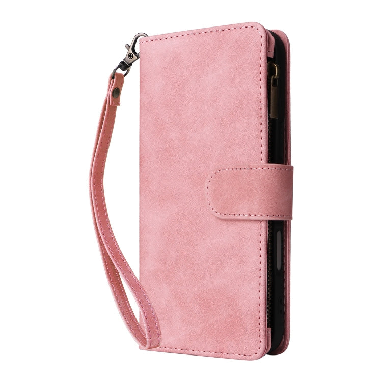 For iPhone 16 Plus Crossbody Multi-card Slot Wallet Zipper Leather Phone Case(Pink)