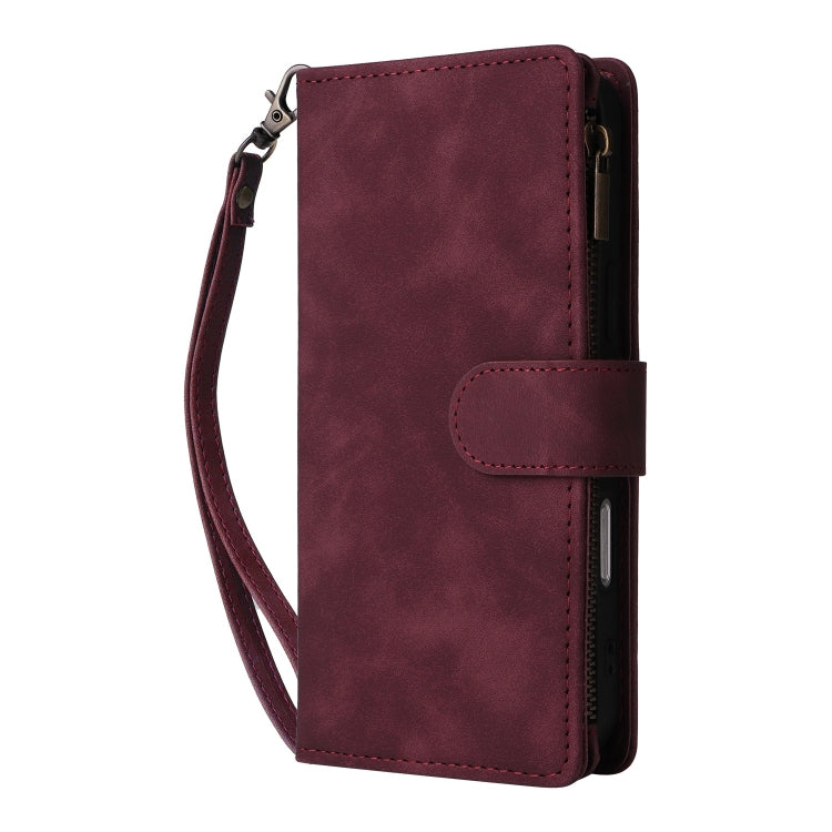 For iPhone 16 Pro Max Crossbody Multi-card Slot Wallet Zipper Leather Phone Case(Wine Red)