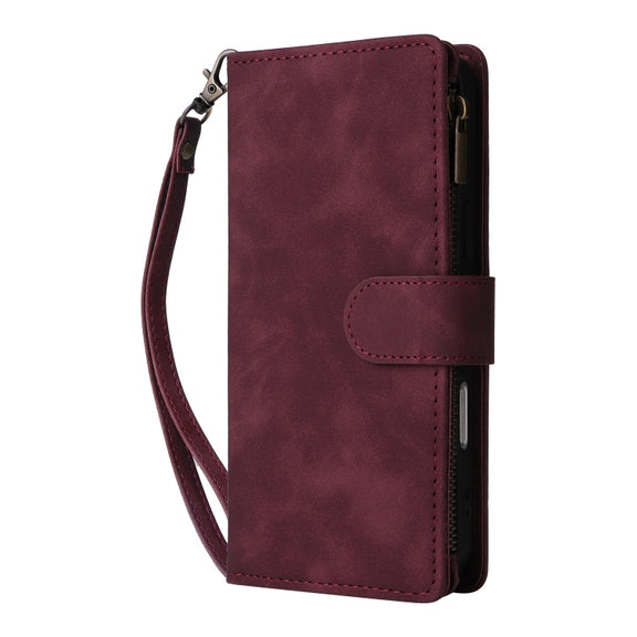 For iPhone 16 Pro Max Crossbody Multi-card Slot Wallet Zipper Leather Phone Case(Wine Red)